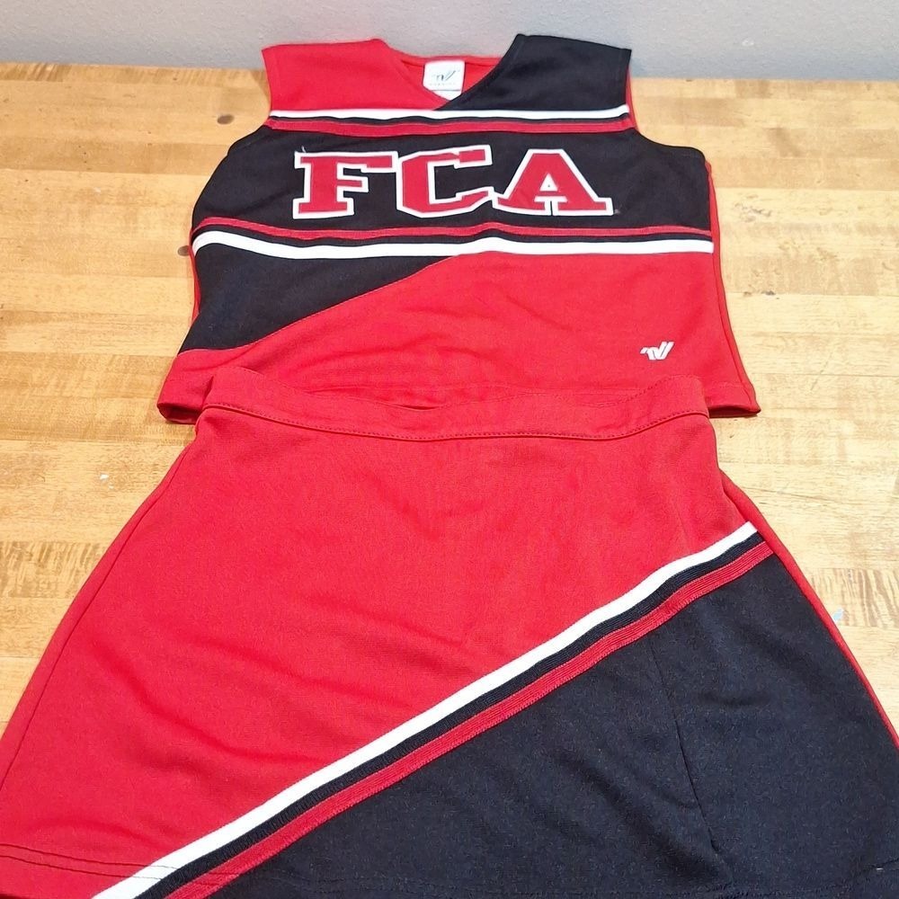 2‎ Piece Cheer Suit Costume FCA Tina Fey Red Black Youth 2XL OR Womens XS/S